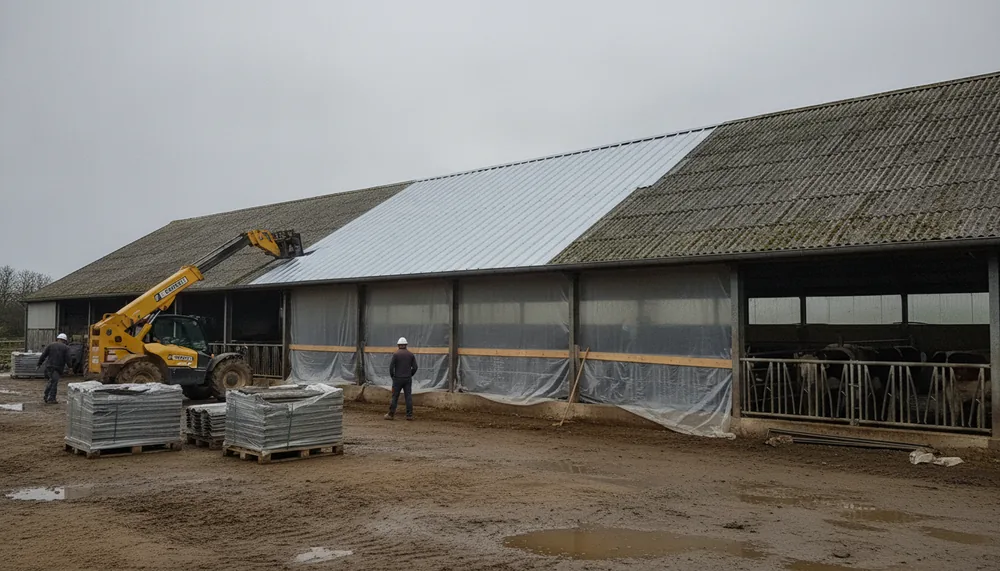 Stabulation agricole de Milizac en cours de désamiantage